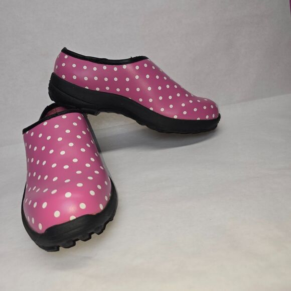 L.L. Bean Women's Pink Polka Dot Slip On Slogger Rubber Clog Duck Boot Size 6.5 - Picture 7 of 12